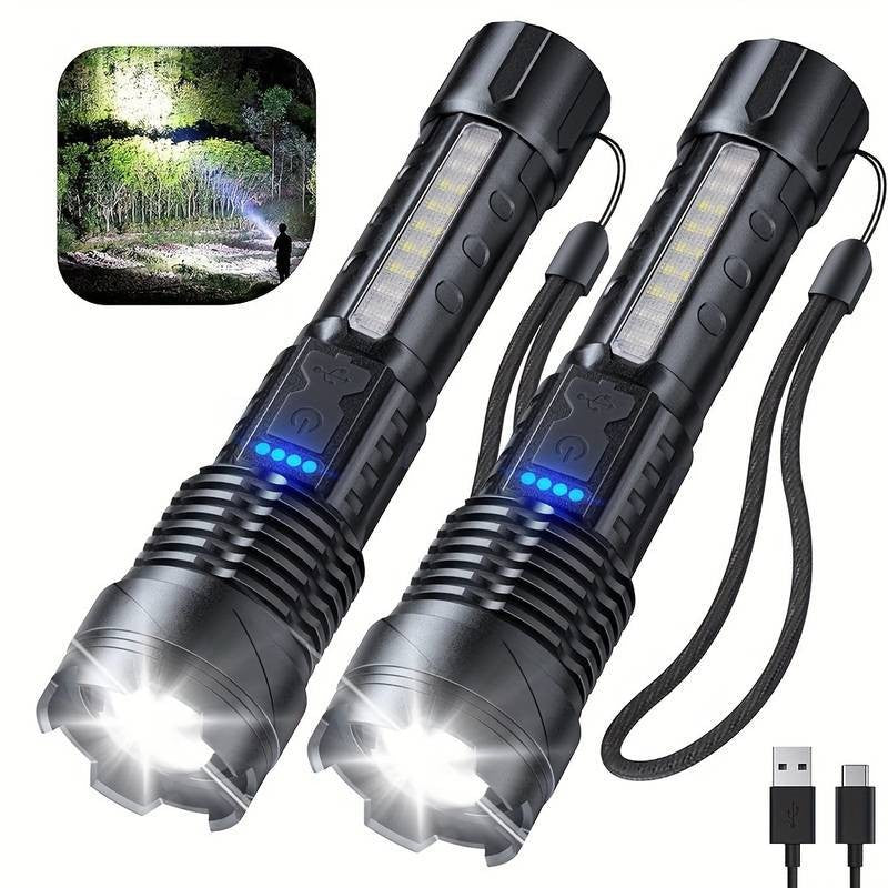 Rechargeable LED Flashlight Zoomable Tactical Torch Police Super Bright Work Light Lamp Red White Blue 3 Light USB Charging