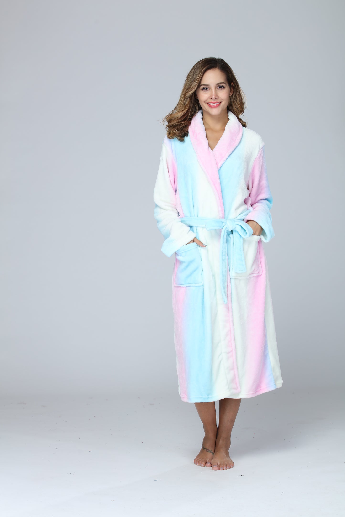 Womens Bathrobe Ladies Fleece Plush Warm Long Robes Fleece Nightgown Sleepwear