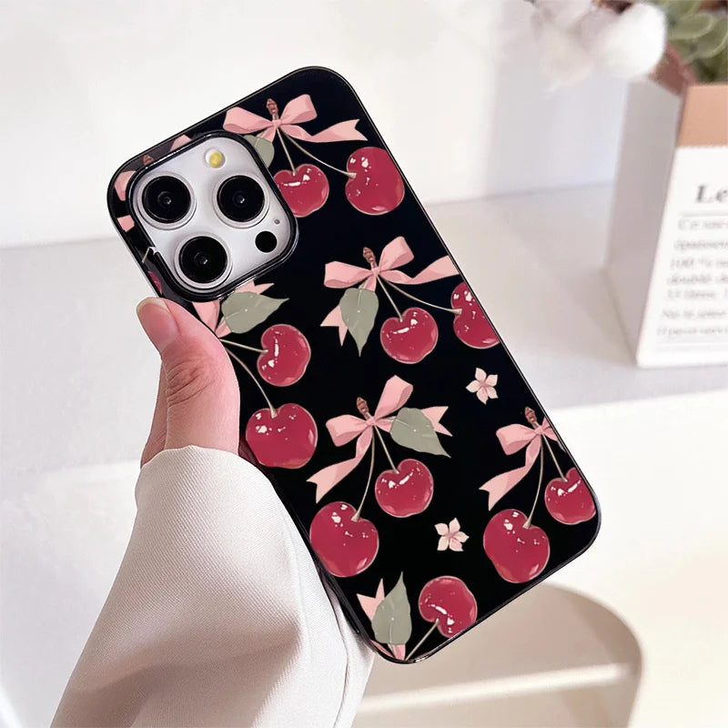 Black Cherry Pattern Phone Case For iPhone 16 17 Pro Max 15 14 13 12 11 Pro Max 16e X XS XR XSMax 7 8 Plus SE 2022 Soft Cover