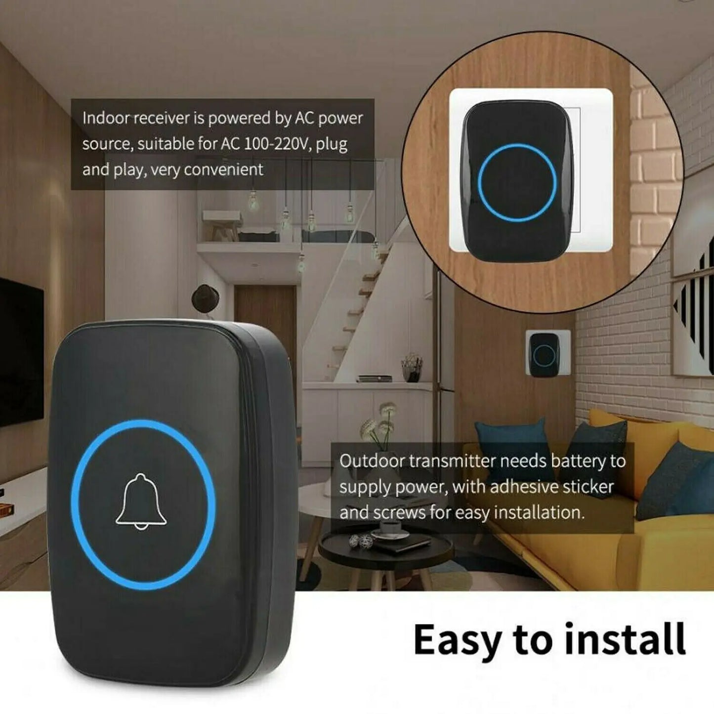 Wireless Door Bells Waterproof Long Range Battery Home Cordless Doorbell