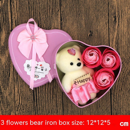 Soap Flower Gift Box Valentine's Day Gift Mother's Day Creative Gifts Bear Flower Rose Heart Shaped Tin Box