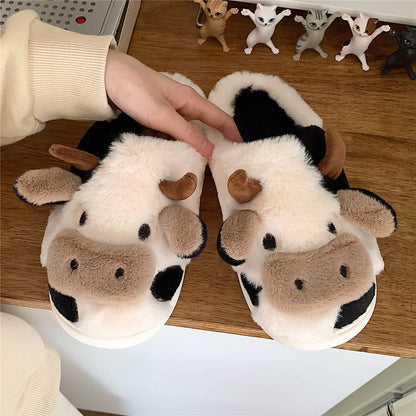 Cow Slippers For Women/ Girls Fashion Kawaii Soft Fluffy Winter Warm Slippers