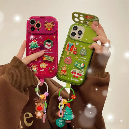 Cute Elk Hat Pendant Flip Christmas Phone Case For I Phone 15 14 13 12 11 Pro Max Pro Silicone Protection Cover
