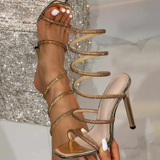 Snake-wrapped Sexy Crystal High Heels