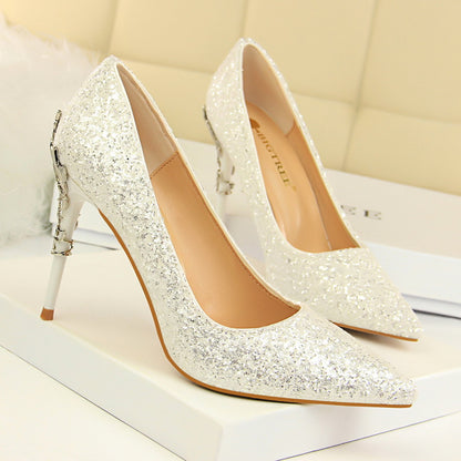 Pointed Sequined High Heels