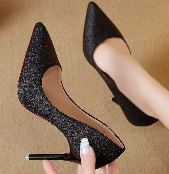 Silver Heels For Women And Black Sexy Everything French Mesh Sequins