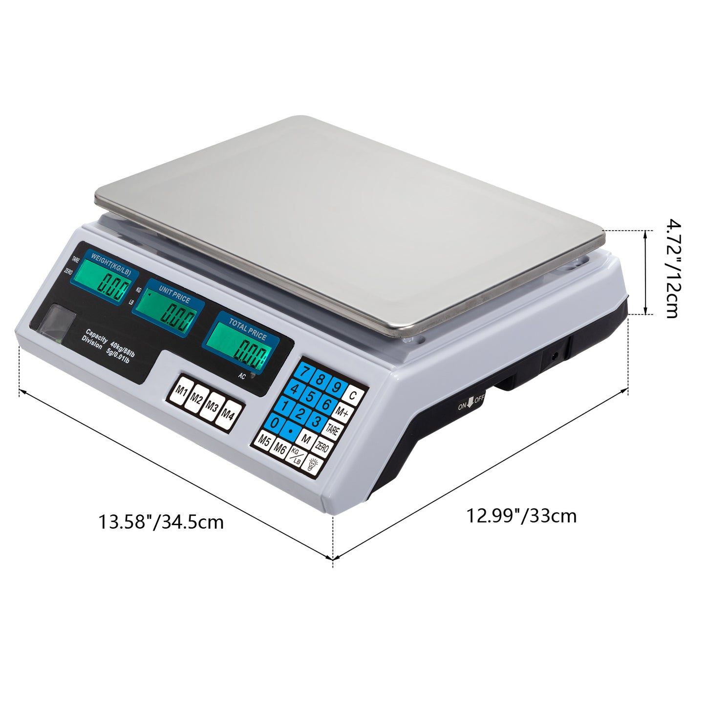 ACS-30 40kg/5g Digital Price Computing Scale for Vegetable UK Plug Silver & White