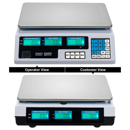 ACS-30 40kg/5g Digital Price Computing Scale for Vegetable UK Plug Silver & White