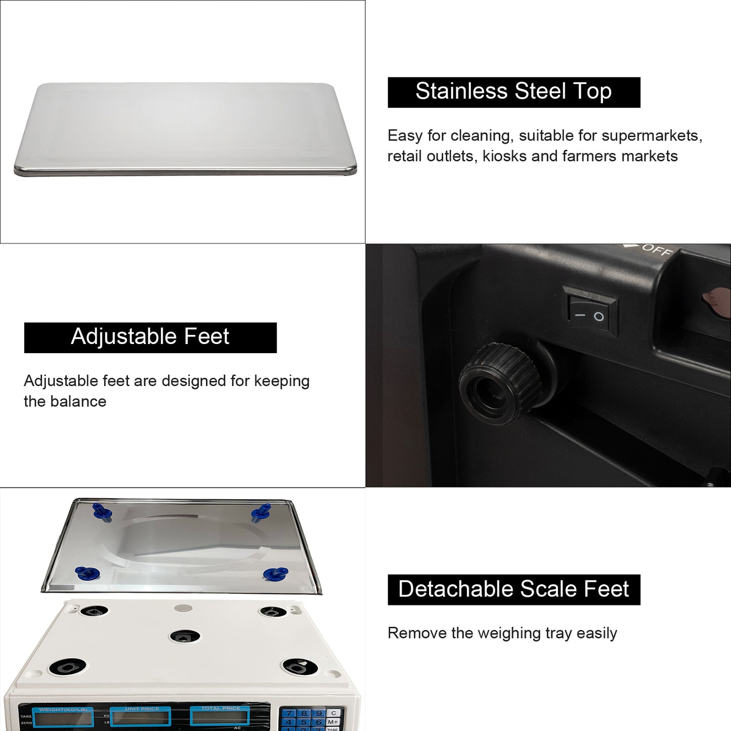 ACS-30 40kg/5g Digital Price Computing Scale for Vegetable UK Plug Silver & White