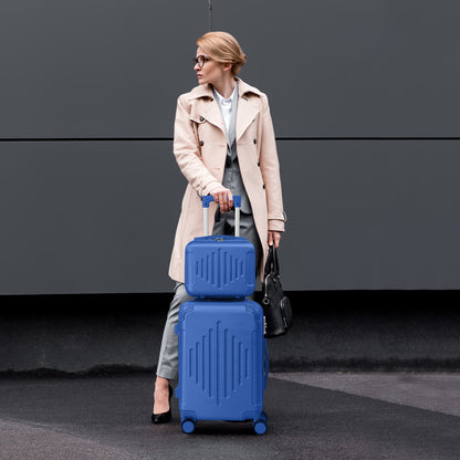 2-Piece ABS Luggage Set with Diamond Pattern & Non-TSA Locks (12in+20in) – Navy Blue
