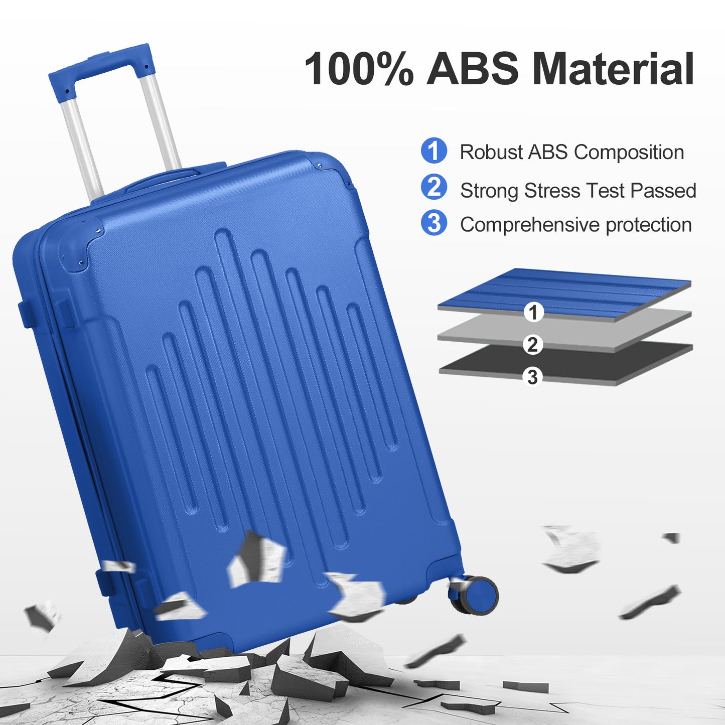 2-Piece ABS Luggage Set with Diamond Pattern & Non-TSA Locks (12in+20in) – Navy Blue