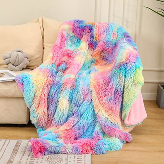Fluffy Rainbow Blanket 130×160 cm