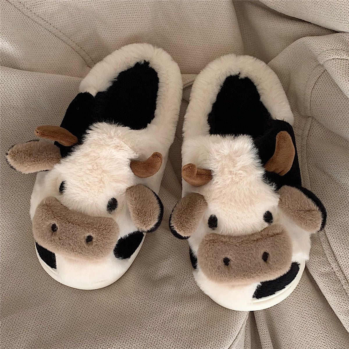 Cow Slippers For Women/ Girls Fashion Kawaii Soft Fluffy Winter Warm Slippers
