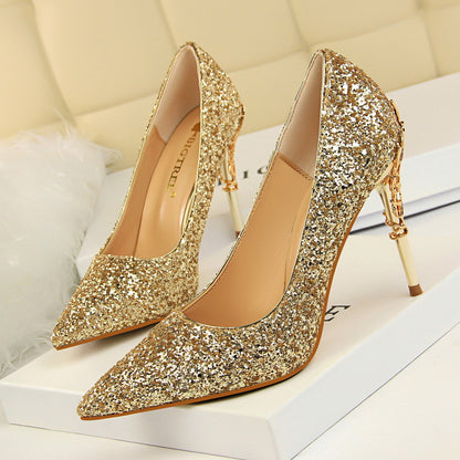 Pointed Sequined High Heels