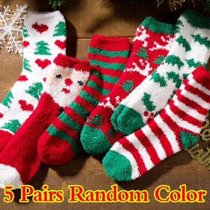 5 Pairs Christmas Soft Ladies Fluffy Lounge Cosy Bed Socks