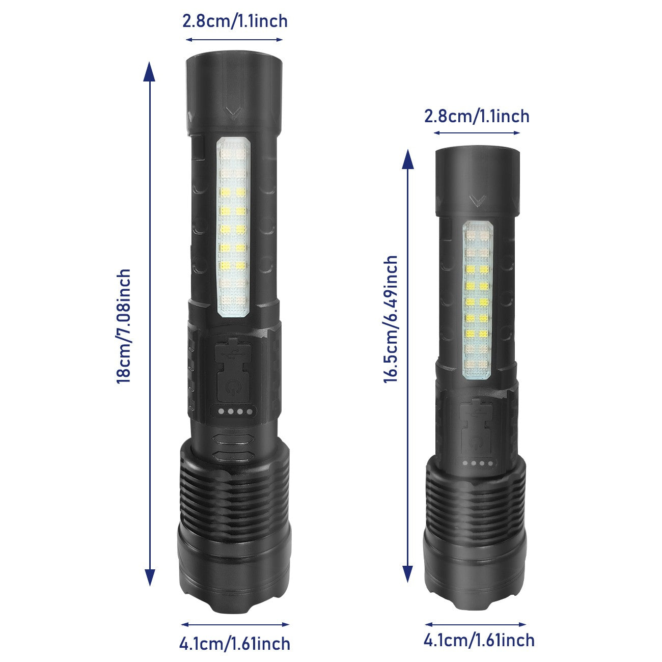 Rechargeable LED Flashlight Zoomable Tactical Torch Police Super Bright Work Light Lamp Red White Blue 3 Light USB Charging