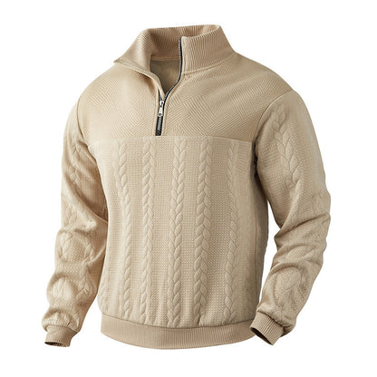Men's Jacquard Fall Winter Long-sleeved Warm Pullover Hoodies Quarter-Zip Design Fashion Tops
