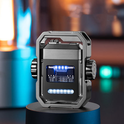 Pulse Lighter Double Arc Outdoor Windproof Type-C Charging Electric Lighter Mechanical Alloy Rotary Gyroscope Decompression Tool