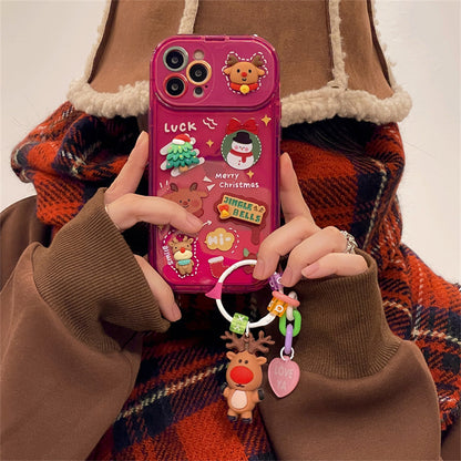 Cute Elk Hat Pendant Flip Christmas Phone Case For I Phone 15 14 13 12 11 Pro Max Pro Silicone Protection Cover