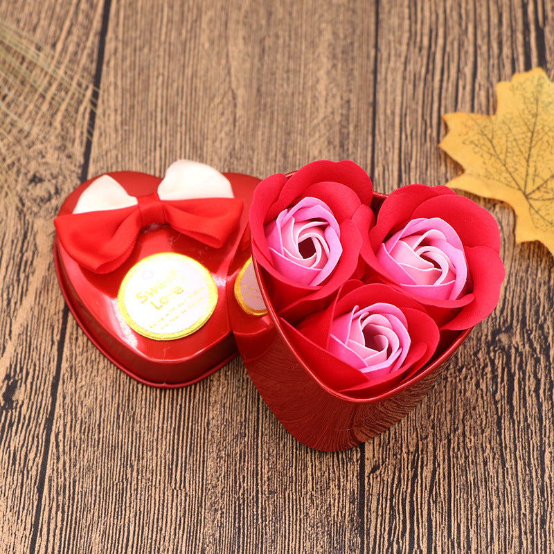 Soap Flower Gift Box Valentine's Day Gift Mother's Day Creative Gifts Bear Flower Rose Heart Shaped Tin Box