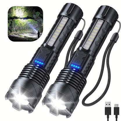 Rechargeable LED Flashlight Zoomable Tactical Torch Police Super Bright Work Light Lamp Red White Blue 3 Light USB Charging