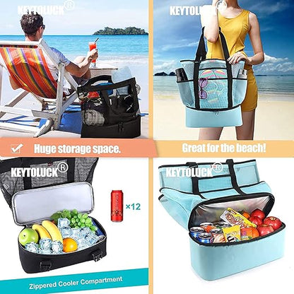 Waterproof Beach Bag With Cooler Compartment - Beach Bags Waterproof Sandproof For Women, Pool Bag & Beach Tote Bag