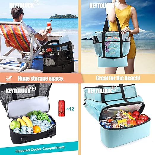 Waterproof Beach Bag With Cooler Compartment - Beach Bags Waterproof Sandproof For Women, Pool Bag & Beach Tote Bag