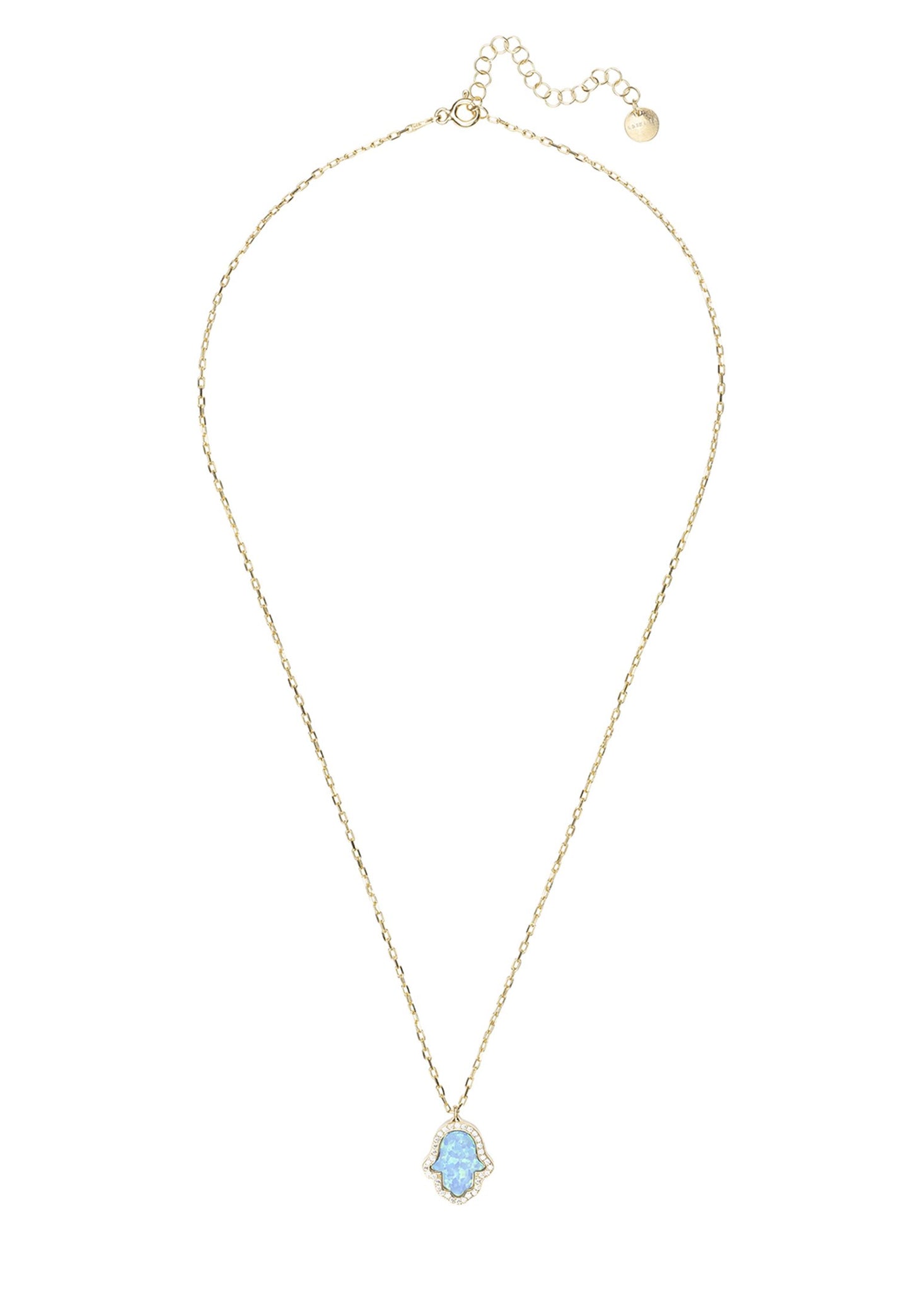 Hamsa Opalite Turquoise Blue Necklace Gold