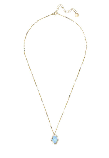 Hamsa Opalite Turquoise Blue Necklace Gold