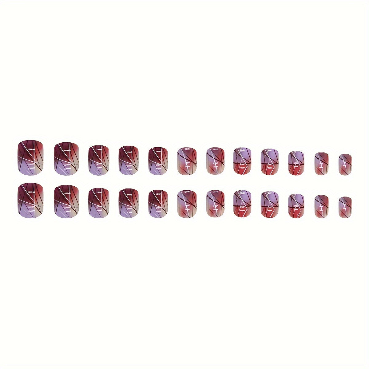24pcs/set Square-Shaped Wine Red Glass Sense False Nails with Stripe Design - High-Quality Finished Nails for Women and Girls - Includes 1pc Nail File and 1sheet Adhesive Tabs for Easy Application
