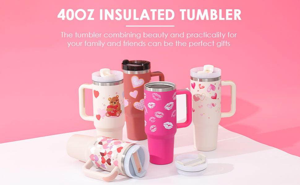 40 Oz Tumbler With Handle Straw Insulated, Stainless Steel Spill Proof Vacuum Coffee Cup Tumbler With Lid Tapered Mug
