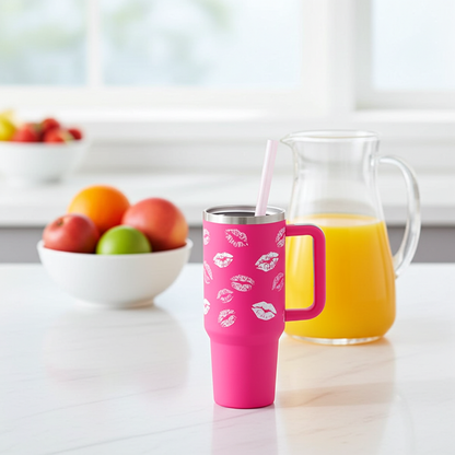 40 Oz Tumbler With Handle Straw Insulated, Stainless Steel Spill Proof Vacuum Coffee Cup Tumbler With Lid Tapered Mug