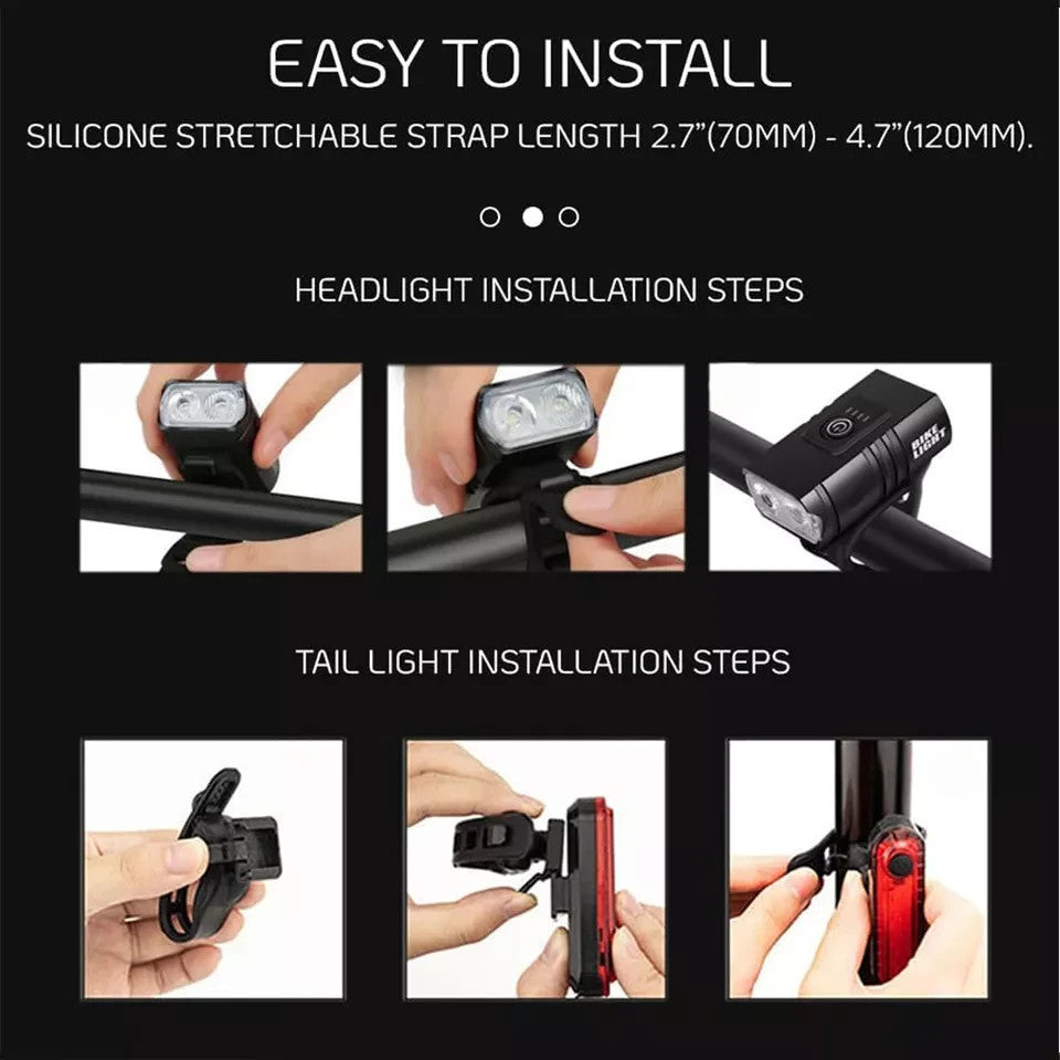 Mountain Bike Lights USB Rechargeable Bicycle T6 LED Torch Front Rear Lamp Set