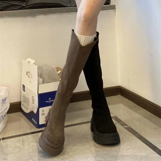 Women's Solid Color Versatile Wide-leg High-elasticity Boots