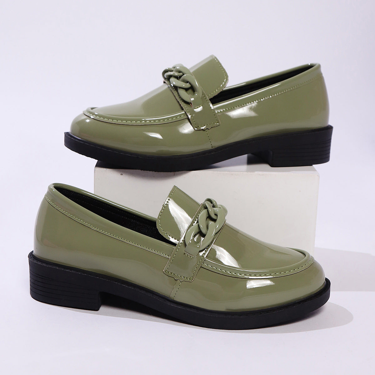 Thick Bottom Low Heel Leather Shoes Women