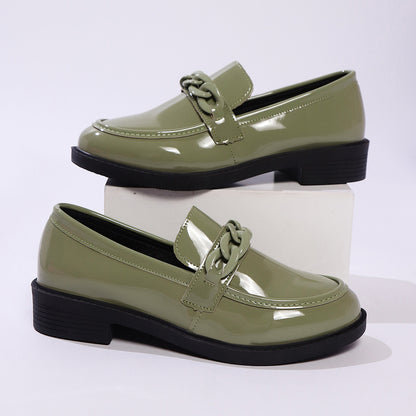 Thick Bottom Low Heel Leather Shoes Women