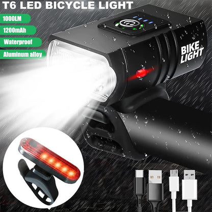 Mountain Bike Lights USB Rechargeable Bicycle T6 LED Torch Front Rear Lamp Set