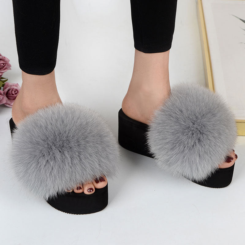 Fox Fur Women's Sandals Height Increasing Leisure