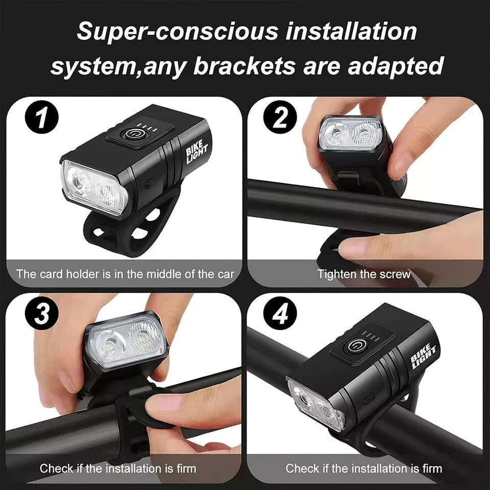 Mountain Bike Lights USB Rechargeable Bicycle T6 LED Torch Front Rear Lamp Set