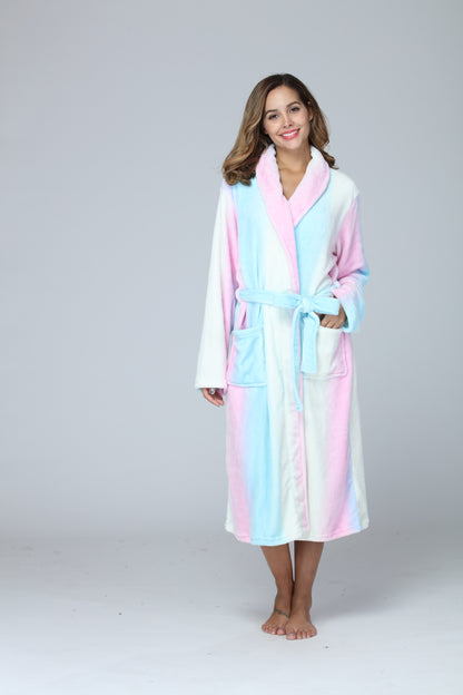 Womens Bathrobe Ladies Fleece Plush Warm Long Robes Fleece Nightgown Sleepwear