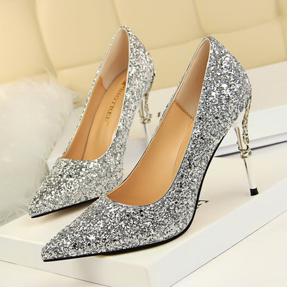 Pointed Sequined High Heels