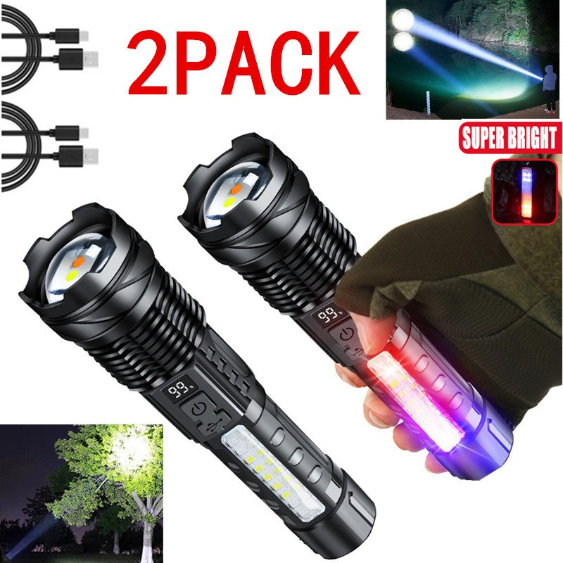 Rechargeable LED Flashlight Zoomable Tactical Torch Police Super Bright Work Light Lamp Red White Blue 3 Light USB Charging