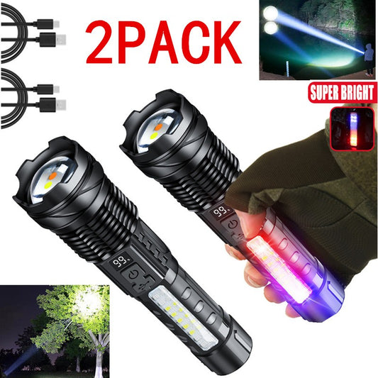 Rechargeable LED Flashlight Zoomable Tactical Torch Police Super Bright Work Light Lamp Red White Blue 3 Light USB Charging