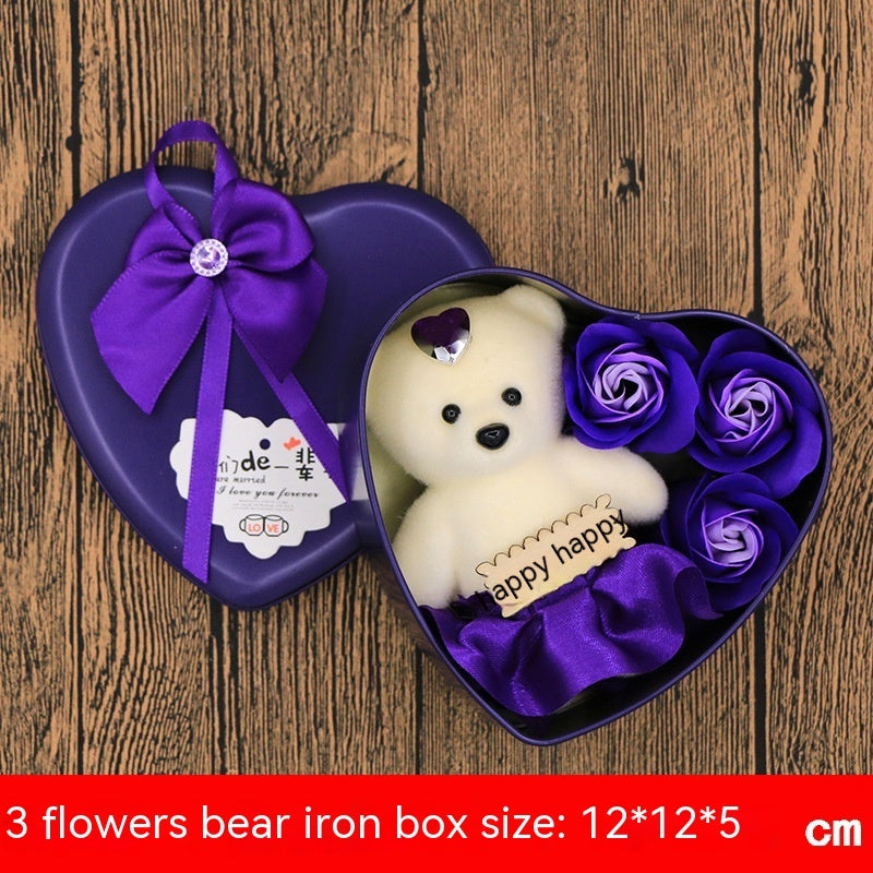 Soap Flower Gift Box Valentine's Day Gift Mother's Day Creative Gifts Bear Flower Rose Heart Shaped Tin Box