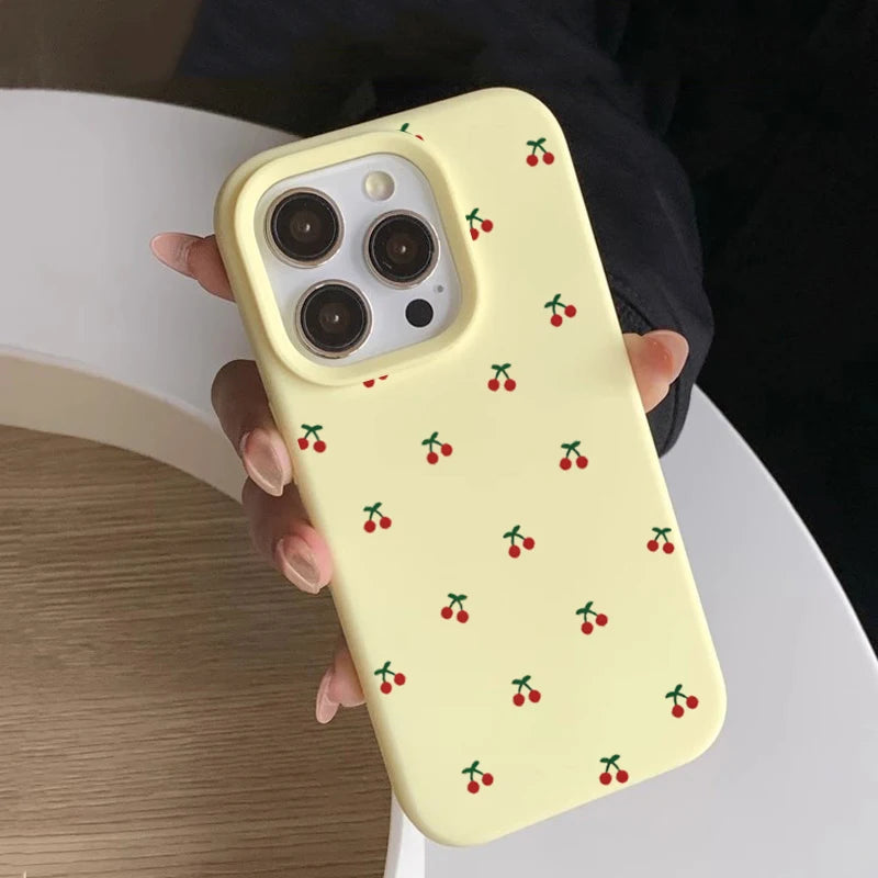 Phone Case For iPhone 17 16 15 14 13 12 11 Pro Max Case Cute Cartoon Cherry Graphic Silicone Phone Cover For iPhone 15 16 Plus Soft Fundas