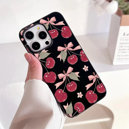 Black Cherry Pattern Phone Case For iPhone 16 17 Pro Max 15 14 13 12 11 Pro Max 16e X XS XR XSMax 7 8 Plus SE 2022 Soft Cover