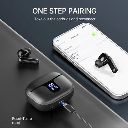 Wireless Earbuds with Bluetooth 5.3, In-Ear Headphones Featuring 4 ENC Mics and 40 Hours of Playtime, LED Display Included.