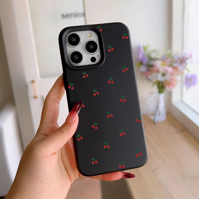 Phone Case For iPhone 17 16 15 14 13 12 11 Pro Max Case Cute Cartoon Cherry Graphic Silicone Phone Cover For iPhone 15 16 Plus Soft Fundas