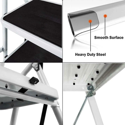 DayPlus Safety Folding Step Stool 2-4 Step Ladder Portable Foldable Stepladder Anti Slip Feet  for Indoor Outdoor Home Office