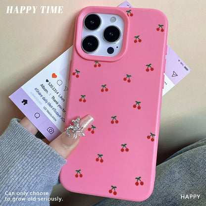 Phone Case For iPhone 17 16 15 14 13 12 11 Pro Max Case Cute Cartoon Cherry Graphic Silicone Phone Cover For iPhone 15 16 Plus Soft Fundas